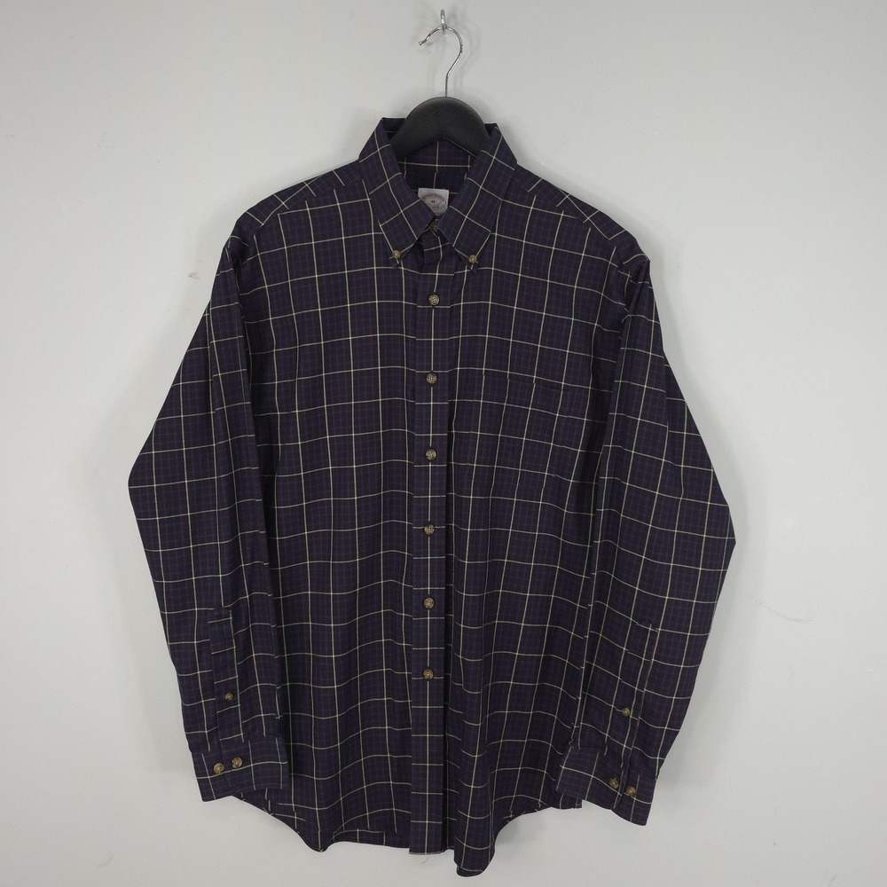 Brooks Brothers Shirt Mens Medium Blue Plaid Long Sleeve Button Down Non Iron